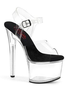 Pleaser Passion 708 Womens Clear and Black Platform Heels